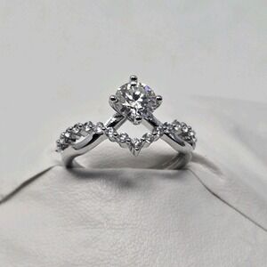 New 1ct Moissanite Ring Round Brilliant GRA Certified S925 Twisted Bypass Band